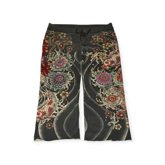 Rare: Y2K Lucky Brand ❀ Embroidered Asian Koi Butterfly Sweatpants ❀ Black ❀ L - Picture 3 of 16